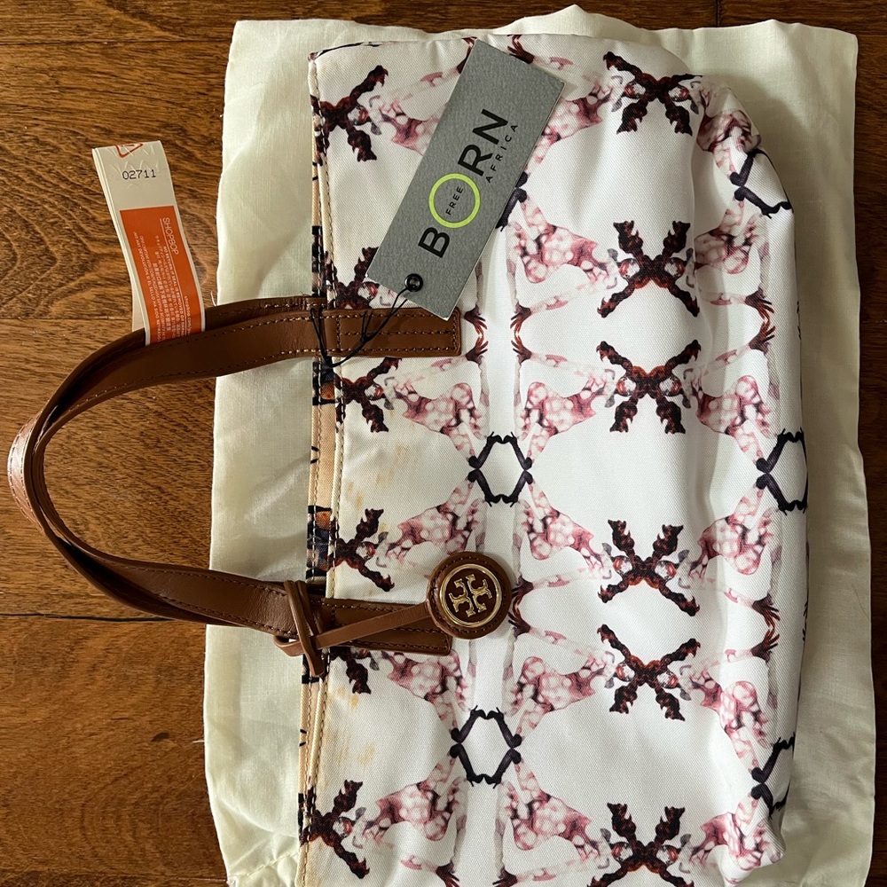 Tory Burch White and Brown Tote Bag